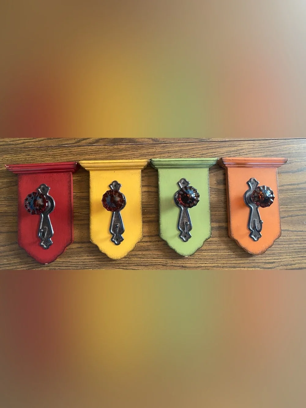 Pier 1 Distressed Wood Wall Hooks Set of 4 Amber Glass Door Knob Coat Racks